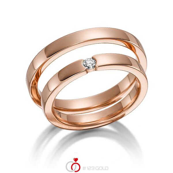 Paar klassische Trauringe/Eheringe in Rotgold 585 mit zus. 0,06 ct. Brillant tw, si von acredo - S-1113-3 Paar klassische Trauringe/Eheringe in Rotgold 585 mit zus. 0,06 ct. Brillant tw, si von acredo - S-1113-3