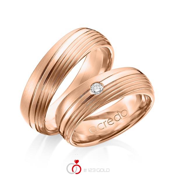 Paar klassische Trauringe/Eheringe in Rotgold 585 mit zus. 0,07 ct. Brillant tw, si von acredo - A-1151-7 Paar klassische Trauringe/Eheringe in Rotgold 585 mit zus. 0,07 ct. Brillant tw, si von acredo - A-1151-7