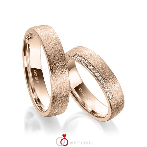 Paar klassische Trauringe/Eheringe in Rotgold 585 mit zus. 0,07 ct. Brillant tw, si von acredo - A-1958-3 Paar klassische Trauringe/Eheringe in Rotgold 585 mit zus. 0,07 ct. Brillant tw, si von acredo - A-1958-3