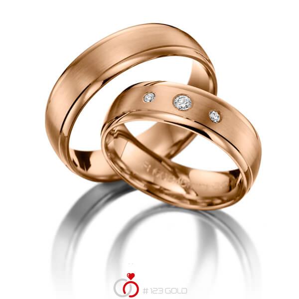 Paar klassische Trauringe/Eheringe in Rotgold 585 mit zus. 0,08 ct. Brillant tw, si - NP-1010-6 Paar klassische Trauringe/Eheringe in Rotgold 585 mit zus. 0,08 ct. Brillant tw, si - NP-1010-6