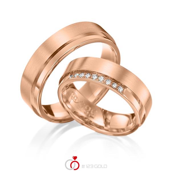 Paar klassische Trauringe/Eheringe in Rotgold 585 mit zus. 0,09 ct. Brillant tw, si von 123gold - Y-1083-8 Paar klassische Trauringe/Eheringe in Rotgold 585 mit zus. 0,09 ct. Brillant tw, si von 123gold - Y-1083-8
