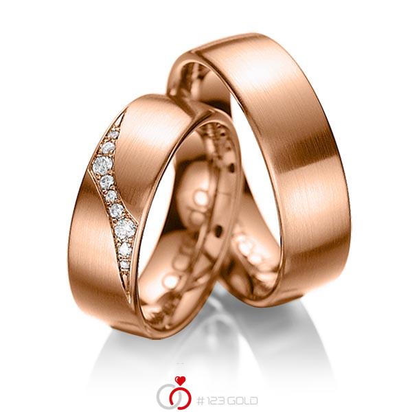Paar klassische Trauringe/Eheringe in Rotgold 585 mit zus. 0,115 ct. Brillant tw, si von acredo - A-1036-6 Paar klassische Trauringe/Eheringe in Rotgold 585 mit zus. 0,115 ct. Brillant tw, si von acredo - A-1036-6
