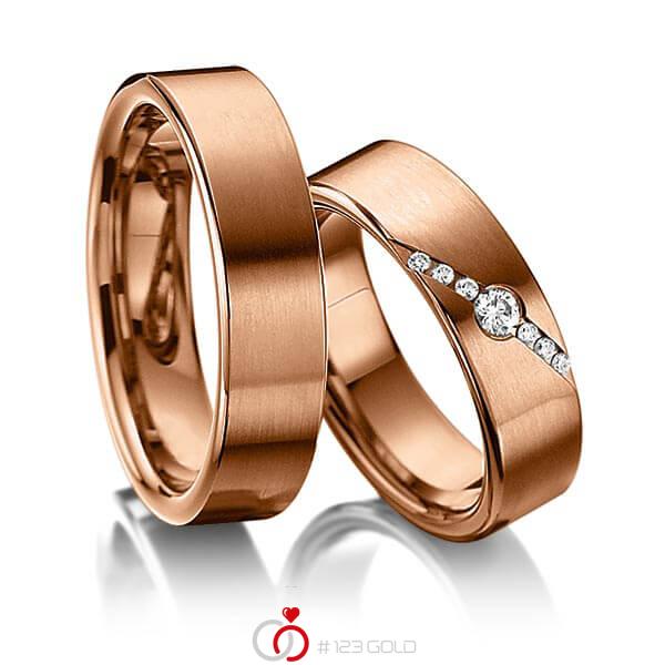 Paar klassische Trauringe/Eheringe in Rotgold 585 mit zus. 0,118 ct. Brillant tw, si von acredo - A-6002-4 Paar klassische Trauringe/Eheringe in Rotgold 585 mit zus. 0,118 ct. Brillant tw, si von acredo - A-6002-4