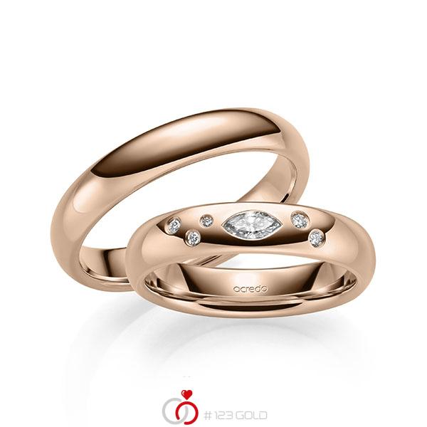 Paar klassische Trauringe/Eheringe in Rotgold 585 mit zus. 0,148 ct. Brillant tw, vs tw, si von acredo - A-2134-4 Paar klassische Trauringe/Eheringe in Rotgold 585 mit zus. 0,148 ct. Brillant tw, vs tw, si von acredo - A-2134-4
