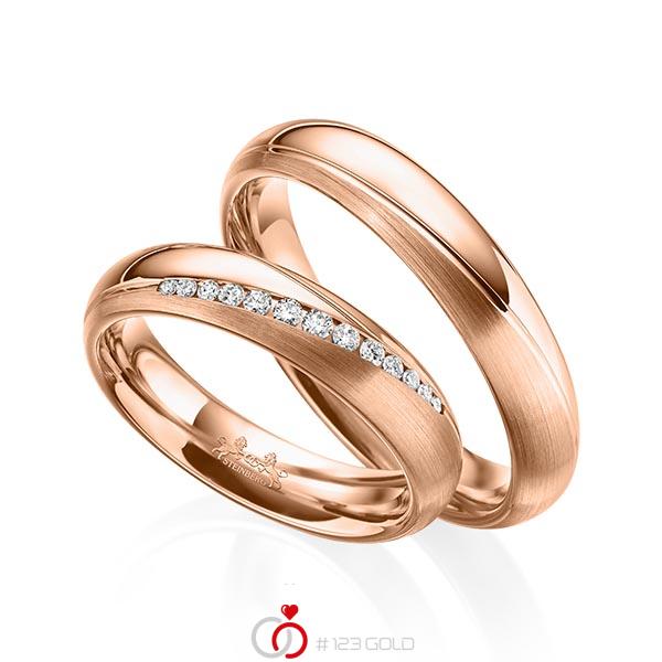 Paar klassische Trauringe/Eheringe in Rotgold 585 mit zus. 0,14 ct. Brillant tw, si von Steinberg - Q-1578-5 Paar klassische Trauringe/Eheringe in Rotgold 585 mit zus. 0,14 ct. Brillant tw, si von Steinberg - Q-1578-5
