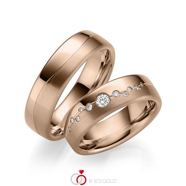 Paar klassische Trauringe/Eheringe in Rotgold 585 mit zus. 0,187 ct. Brillant tw, si - UQ-1001-1 Paar klassische Trauringe/Eheringe in Rotgold 585 mit zus. 0,187 ct. Brillant tw, si - UQ-1001-1