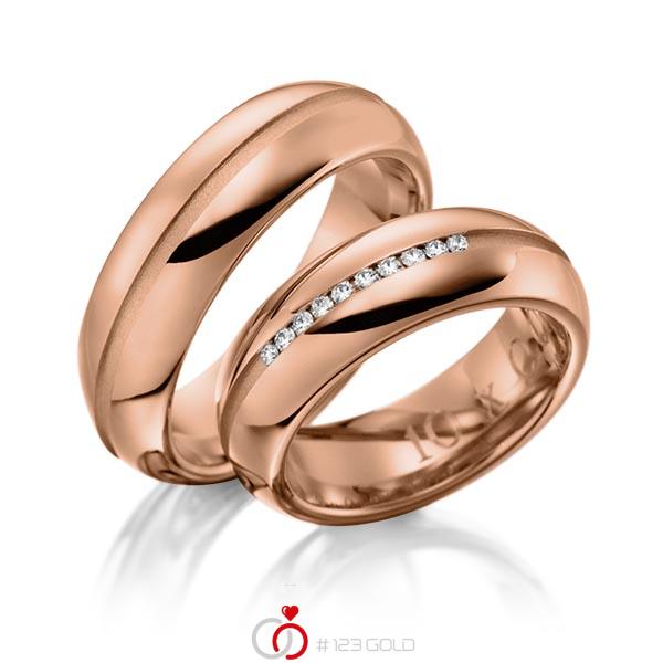 Paar klassische Trauringe/Eheringe in Rotgold 585 mit zus. 0,1 ct. Brillant tw, si von 123gold - Y-1117-1 Paar klassische Trauringe/Eheringe in Rotgold 585 mit zus. 0,1 ct. Brillant tw, si von 123gold - Y-1117-1