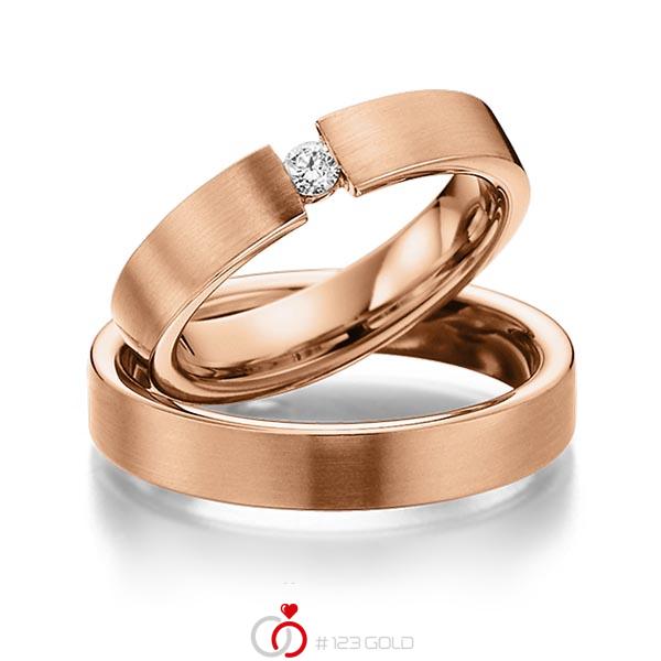 Paar klassische Trauringe/Eheringe in Rotgold 585 mit zus. 0,1 ct. Brillant tw, si von 123gold - Y-1296-9 Paar klassische Trauringe/Eheringe in Rotgold 585 mit zus. 0,1 ct. Brillant tw, si von 123gold - Y-1296-9