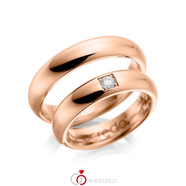 Paar klassische Trauringe/Eheringe in Rotgold 585 mit zus. 0,1 ct. Brillant tw, si von acredo - A-1028-6 Paar klassische Trauringe/Eheringe in Rotgold 585 mit zus. 0,1 ct. Brillant tw, si von acredo - A-1028-6
