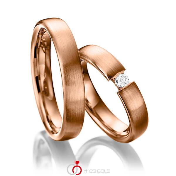 Paar klassische Trauringe/Eheringe in Rotgold 585 mit zus. 0,1 ct. Brillant tw, si von Steinberg - Q-1247-7 Paar klassische Trauringe/Eheringe in Rotgold 585 mit zus. 0,1 ct. Brillant tw, si von Steinberg - Q-1247-7