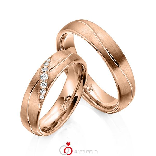 Paar klassische Trauringe/Eheringe in Rotgold 585 mit zus. 0,1 ct. Brillant tw, si von Steinberg - Q-1610-7 Paar klassische Trauringe/Eheringe in Rotgold 585 mit zus. 0,1 ct. Brillant tw, si von Steinberg - Q-1610-7