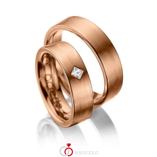 Paar klassische Trauringe/Eheringe in Rotgold 585 mit zus. 0,1 ct. Prinzess-Diamant tw, si von acredo - A-1020-6 Paar klassische Trauringe/Eheringe in Rotgold 585 mit zus. 0,1 ct. Prinzess-Diamant tw, si von acredo - A-1020-6