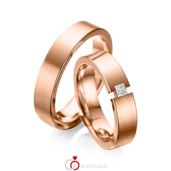 Paar klassische Trauringe/Eheringe in Rotgold 585 mit zus. 0,1 ct. Prinzess-Diamant tw, si von acredo - A-1041-9 Paar klassische Trauringe/Eheringe in Rotgold 585 mit zus. 0,1 ct. Prinzess-Diamant tw, si von acredo - A-1041-9
