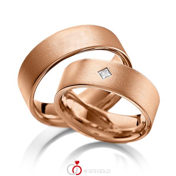 Paar klassische Trauringe/Eheringe in Rotgold 585 mit zus. 0,1 ct. Prinzess-Diamant tw, vs von acredo - A-1093-6 Paar klassische Trauringe/Eheringe in Rotgold 585 mit zus. 0,1 ct. Prinzess-Diamant tw, vs von acredo - A-1093-6