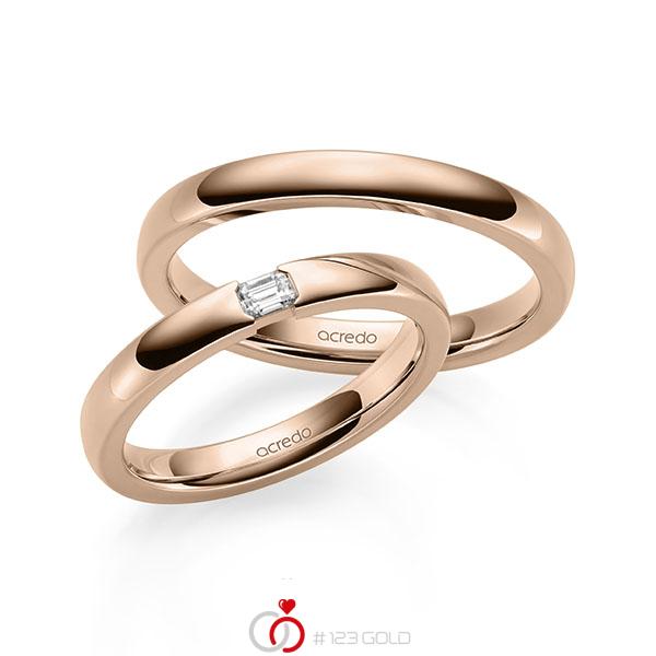 Paar klassische Trauringe/Eheringe in Rotgold 585 mit zus. 0,1 ct. tw, vs von acredo - A-2137-4 Paar klassische Trauringe/Eheringe in Rotgold 585 mit zus. 0,1 ct. tw, vs von acredo - A-2137-4