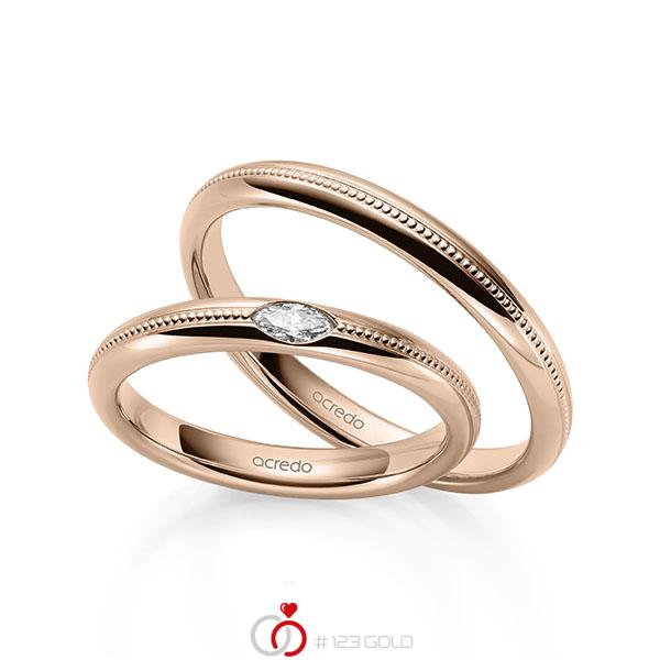 Paar klassische Trauringe/Eheringe in Rotgold 585 mit zus. 0,1 ct. tw, vs von acredo - A-2142-4 Paar klassische Trauringe/Eheringe in Rotgold 585 mit zus. 0,1 ct. tw, vs von acredo - A-2142-4