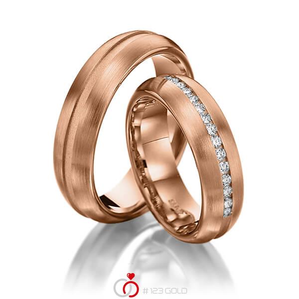 Paar klassische Trauringe/Eheringe in Rotgold 585 mit zus. 0,225 ct. Brillant tw, si von 123gold - Y-1144-6 Paar klassische Trauringe/Eheringe in Rotgold 585 mit zus. 0,225 ct. Brillant tw, si von 123gold - Y-1144-6
