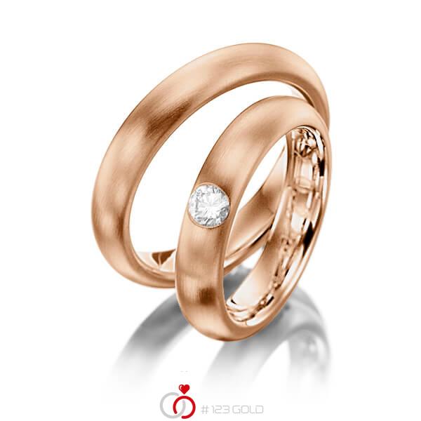 Paar klassische Trauringe/Eheringe in Rotgold 585 mit zus. 0,22 ct. Brillant tw, si von Steinberg - Q-1234-3 Paar klassische Trauringe/Eheringe in Rotgold 585 mit zus. 0,22 ct. Brillant tw, si von Steinberg - Q-1234-3