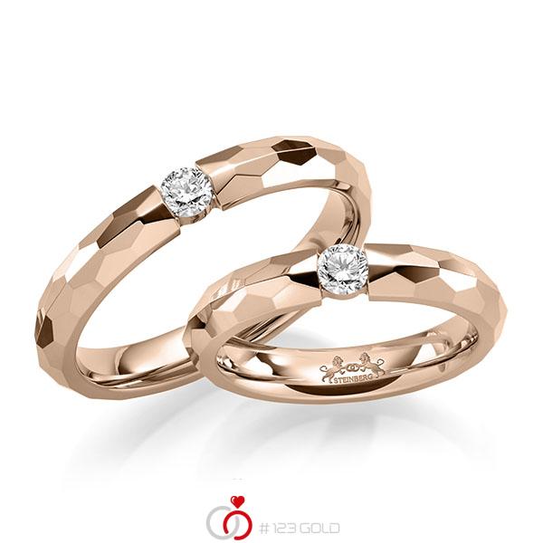 Paar klassische Trauringe/Eheringe in Rotgold 585 mit zus. 0,24 ct. Brillant tw, si von Steinberg - Q-1682-5 Paar klassische Trauringe/Eheringe in Rotgold 585 mit zus. 0,24 ct. Brillant tw, si von Steinberg - Q-1682-5