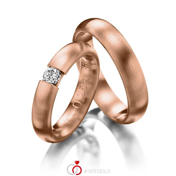 Paar klassische Trauringe/Eheringe in Rotgold 585 mit zus. 0,25 ct. Brillant r, if von 123gold - Y-1116-7 Paar klassische Trauringe/Eheringe in Rotgold 585 mit zus. 0,25 ct. Brillant r, if von 123gold - Y-1116-7