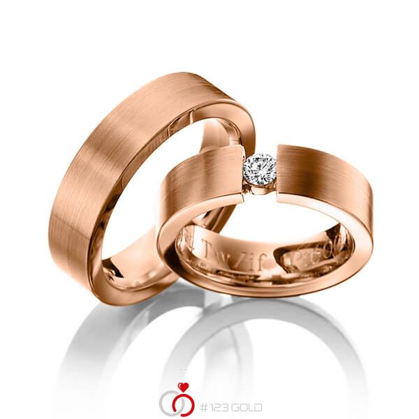 Paar klassische Trauringe/Eheringe in Rotgold 585 mit zus. 0,2 ct. Brillant tw, if von 123gold - Y-1129-9 Paar klassische Trauringe/Eheringe in Rotgold 585 mit zus. 0,2 ct. Brillant tw, if von 123gold - Y-1129-9