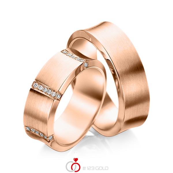 Paar klassische Trauringe/Eheringe in Rotgold 585 mit zus. 0,336 ct. Brillant tw, si von acredo - A-1096-5 Paar klassische Trauringe/Eheringe in Rotgold 585 mit zus. 0,336 ct. Brillant tw, si von acredo - A-1096-5