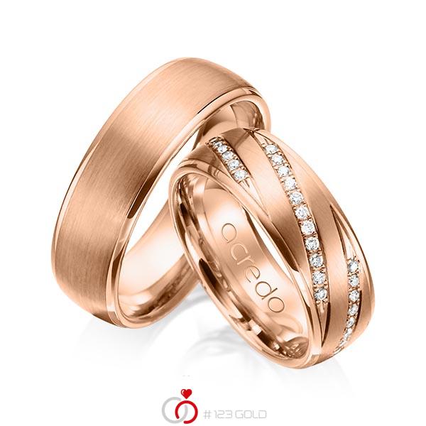 Paar klassische Trauringe/Eheringe in Rotgold 585 mit zus. 0,44 ct. Brillant tw, si von acredo - A-1150-7 Paar klassische Trauringe/Eheringe in Rotgold 585 mit zus. 0,44 ct. Brillant tw, si von acredo - A-1150-7