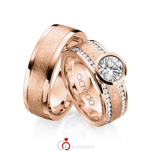 Paar klassische Trauringe/Eheringe in Rotgold 750 mit 1 ct. + zus. 0,4 ct. Brillant tw, si von acredo - A-1208-4 Paar klassische Trauringe/Eheringe in Rotgold 750 mit 1 ct. + zus. 0,4 ct. Brillant tw, si von acredo - A-1208-4
