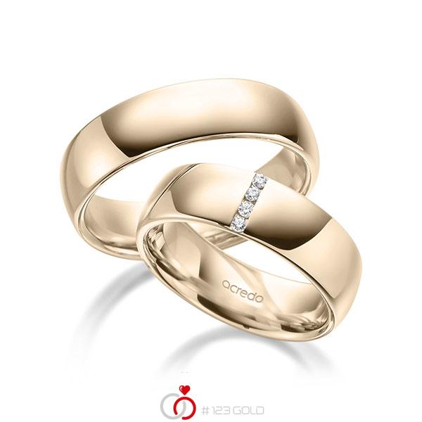 Paar klassische Trauringe/Eheringe in Signature Gold 585 mit zus. 0,06 ct. Brillant tw, si von acredo - A-1941-6 Paar klassische Trauringe/Eheringe in Signature Gold 585 mit zus. 0,06 ct. Brillant tw, si von acredo - A-1941-6