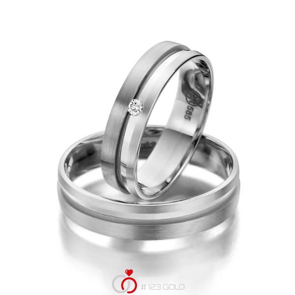 Paar klassische Trauringe/Eheringe in Weißgold 375 mit zus. 0,03 ct. Brillant tw, si - NP-1186-2 Paar klassische Trauringe/Eheringe in Weißgold 375 mit zus. 0,03 ct. Brillant tw, si - NP-1186-2