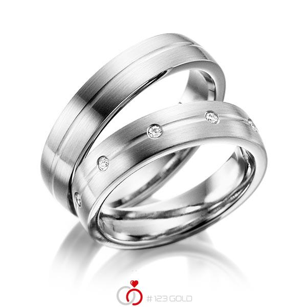 Paar klassische Trauringe/Eheringe in Weißgold 375 mit zus. 0,2 ct. Brillant tw, si von Steinberg - Q-1230-5 Paar klassische Trauringe/Eheringe in Weißgold 375 mit zus. 0,2 ct. Brillant tw, si von Steinberg - Q-1230-5
