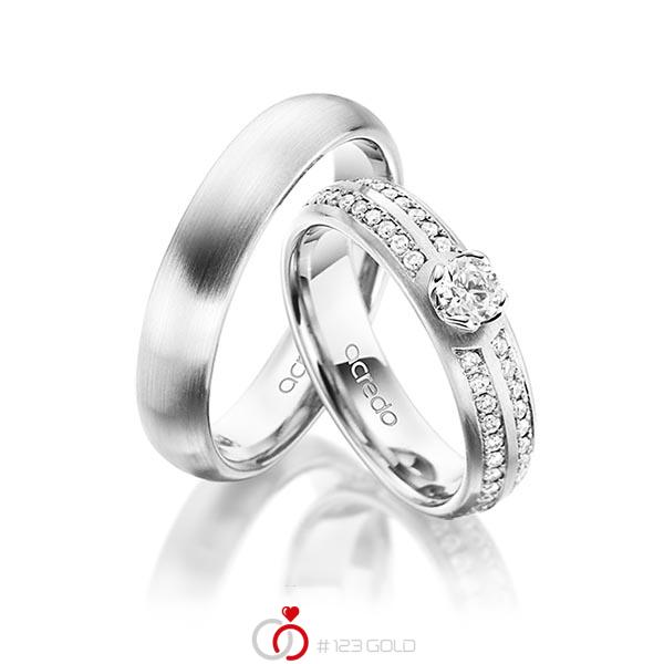 Paar klassische Trauringe/Eheringe in Weissgold 585 mit 0,3 ct. + zus. 0,672 ct. Brillant tw, vs von acredo - A-1537-1 Paar klassische Trauringe/Eheringe in Weissgold 585 mit 0,3 ct. + zus. 0,672 ct. Brillant tw, vs von acredo - A-1537-1