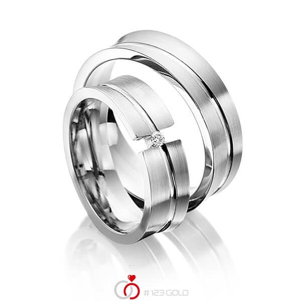 Paar klassische Trauringe/Eheringe in Weissgold 585 mit zus. 0,025 ct. Brillant tw, si von 123gold - Y-1265-4 Paar klassische Trauringe/Eheringe in Weissgold 585 mit zus. 0,025 ct. Brillant tw, si von 123gold - Y-1265-4