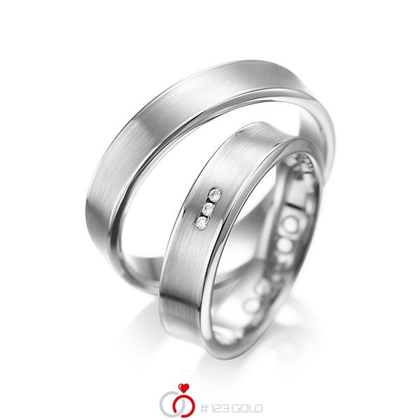 Paar klassische Trauringe/Eheringe in Weißgold 585 mit zus. 0,03 ct. Brillant tw, si von acredo - A-1055-12 Paar klassische Trauringe/Eheringe in Weißgold 585 mit zus. 0,03 ct. Brillant tw, si von acredo - A-1055-12