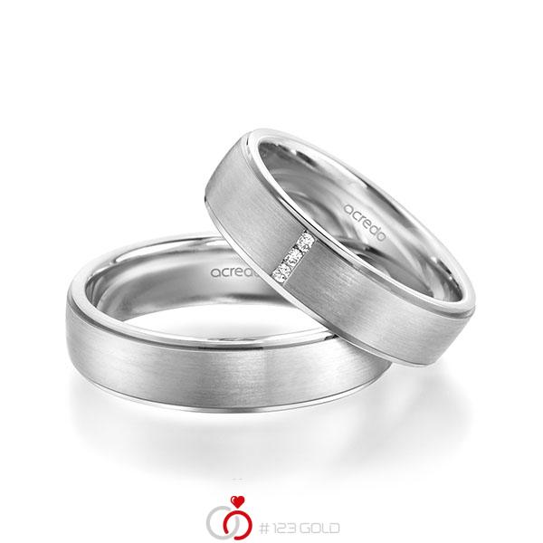 Paar klassische Trauringe/Eheringe in Weissgold 585 mit zus. 0,03 ct. Brillant tw, si von acredo - A-1943-4 Paar klassische Trauringe/Eheringe in Weissgold 585 mit zus. 0,03 ct. Brillant tw, si von acredo - A-1943-4