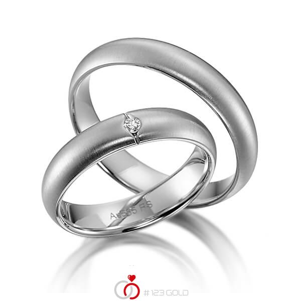 Paar klassische Trauringe/Eheringe in Weißgold 585 mit zus. 0,03 ct. Brillant tw, si von acredo - S-1114-1 Paar klassische Trauringe/Eheringe in Weißgold 585 mit zus. 0,03 ct. Brillant tw, si von acredo - S-1114-1