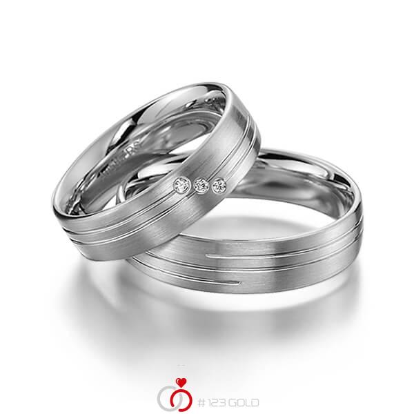 Paar klassische Trauringe/Eheringe in Weißgold 585 mit zus. 0,03 ct. Brillant tw, si von acredo - S-1144-1 Paar klassische Trauringe/Eheringe in Weißgold 585 mit zus. 0,03 ct. Brillant tw, si von acredo - S-1144-1