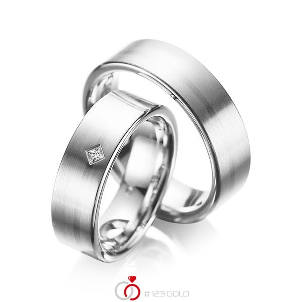 Paar klassische Trauringe/Eheringe in Weissgold 585 mit zus. 0,03 ct. Prinzess-Diamant tw, si von acredo - A-1060-7 Paar klassische Trauringe/Eheringe in Weissgold 585 mit zus. 0,03 ct. Prinzess-Diamant tw, si von acredo - A-1060-7