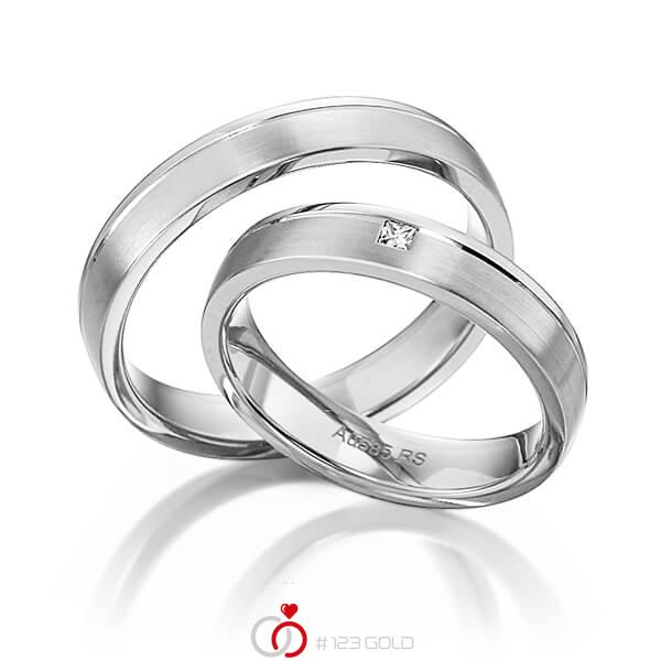 Paar klassische Trauringe/Eheringe in Weißgold 585 mit zus. 0,03 ct. Prinzess-Diamant tw, vs von acredo - S-1149-4 Paar klassische Trauringe/Eheringe in Weißgold 585 mit zus. 0,03 ct. Prinzess-Diamant tw, vs von acredo - S-1149-4