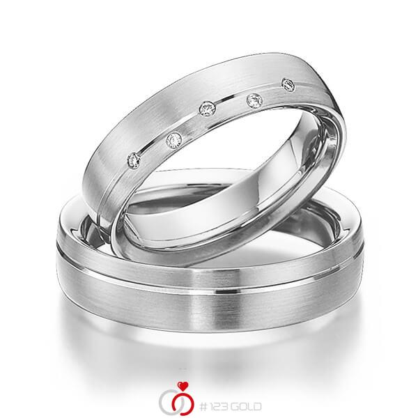Paar klassische Trauringe/Eheringe in Weissgold 585 mit zus. 0,04 ct. Brillant tw, si von 123gold - Y-1297-5 Paar klassische Trauringe/Eheringe in Weissgold 585 mit zus. 0,04 ct. Brillant tw, si von 123gold - Y-1297-5