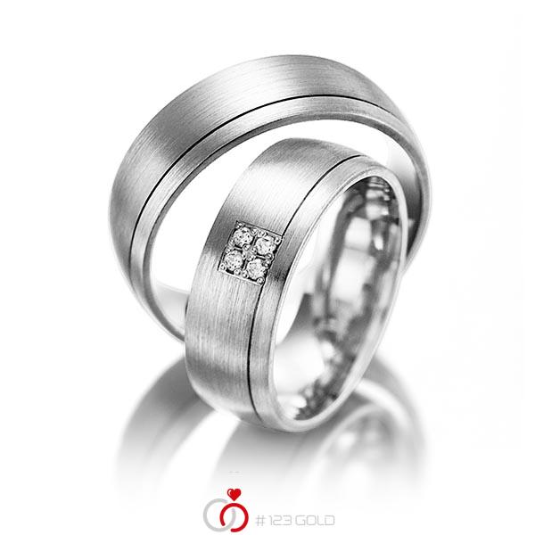 Paar klassische Trauringe/Eheringe in Weißgold 585 mit zus. 0,04 ct. Brillant tw, si von Steinberg - Q-1242-3 Paar klassische Trauringe/Eheringe in Weißgold 585 mit zus. 0,04 ct. Brillant tw, si von Steinberg - Q-1242-3