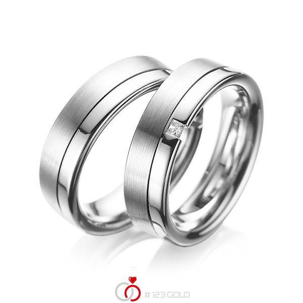 Paar klassische Trauringe/Eheringe in Weißgold 585 mit zus. 0,04 ct. Prinzess-Diamant tw, si von acredo - A-1064-13 Paar klassische Trauringe/Eheringe in Weißgold 585 mit zus. 0,04 ct. Prinzess-Diamant tw, si von acredo - A-1064-13