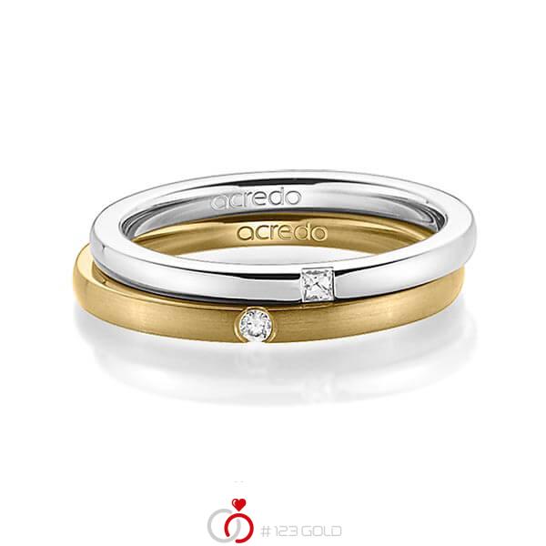 Paar klassische Trauringe/Eheringe in Weissgold 585 mit zus. 0,055 ct. Prinzess-Diamant & Brillant tw, si von acredo - A-1393-1 Paar klassische Trauringe/Eheringe in Weissgold 585 mit zus. 0,055 ct. Prinzess-Diamant & Brillant tw, si von acredo - A-1393-1