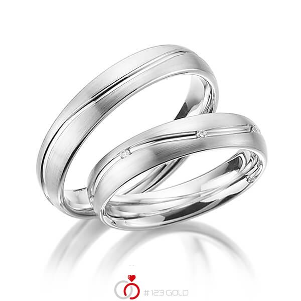 Paar klassische Trauringe/Eheringe in Weissgold 585 mit zus. 0,056 ct. Brillant tw, si von 123gold - Y-1316-1 Paar klassische Trauringe/Eheringe in Weissgold 585 mit zus. 0,056 ct. Brillant tw, si von 123gold - Y-1316-1