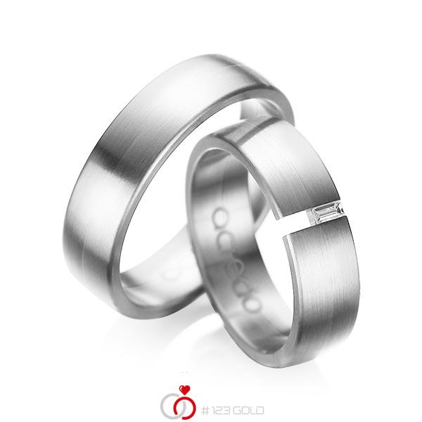 Paar klassische Trauringe/Eheringe in Weißgold 585 mit zus. 0,05 ct. Baguette-Diamant tw, vs von acredo - A-1035-7 Paar klassische Trauringe/Eheringe in Weißgold 585 mit zus. 0,05 ct. Baguette-Diamant tw, vs von acredo - A-1035-7