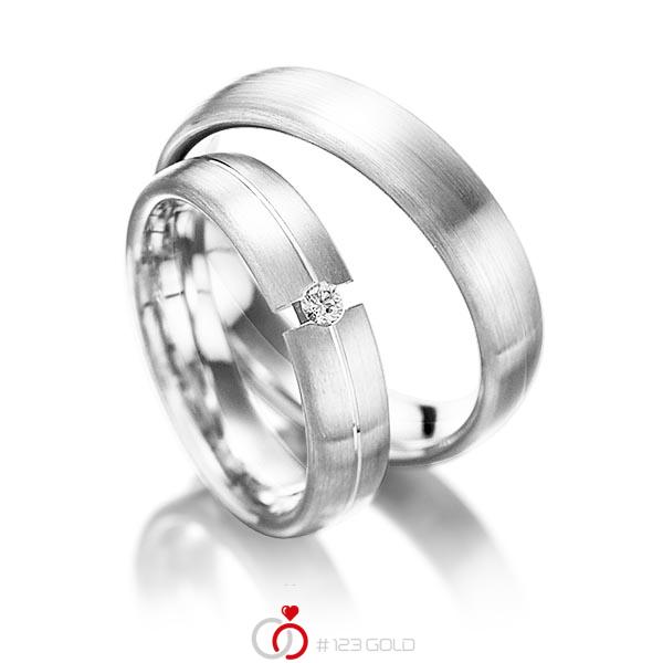 Paar klassische Trauringe/Eheringe in Weissgold 585 mit zus. 0,05 ct. Brillant tw, si von 123gold - Y-1051-8 Paar klassische Trauringe/Eheringe in Weissgold 585 mit zus. 0,05 ct. Brillant tw, si von 123gold - Y-1051-8