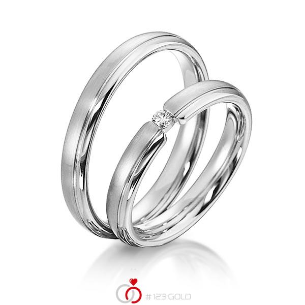 Paar klassische Trauringe/Eheringe in Weißgold 585 mit zus. 0,05 ct. Brillant tw, si von acredo - S-1150-3 Paar klassische Trauringe/Eheringe in Weißgold 585 mit zus. 0,05 ct. Brillant tw, si von acredo - S-1150-3