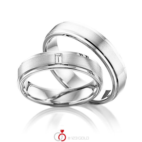 Paar klassische Trauringe/Eheringe in Weissgold 585 mit zus. 0,06 ct. Baguette-Diamant tw, vs von 123gold - Y-1107-4 Paar klassische Trauringe/Eheringe in Weissgold 585 mit zus. 0,06 ct. Baguette-Diamant tw, vs von 123gold - Y-1107-4