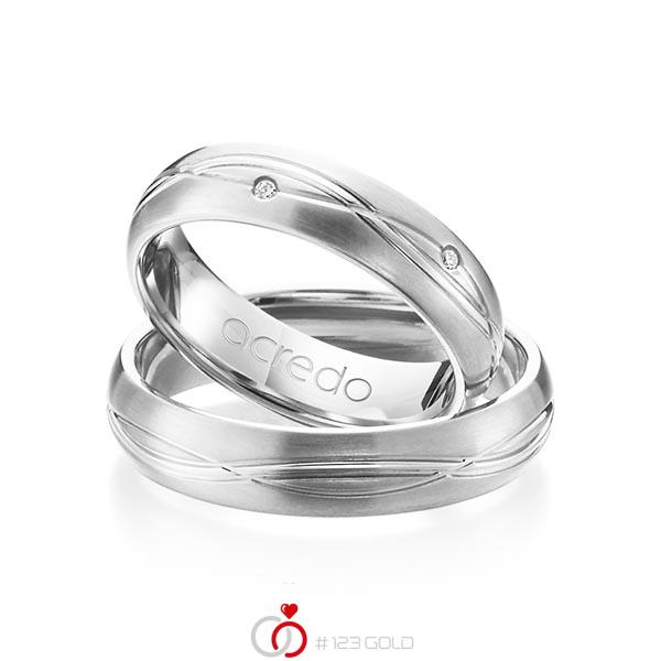 Paar klassische Trauringe/Eheringe in Weissgold 585 mit zus. 0,06 ct. Brillant tw, si von acredo - A-1158-4 Paar klassische Trauringe/Eheringe in Weissgold 585 mit zus. 0,06 ct. Brillant tw, si von acredo - A-1158-4