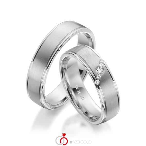 Paar klassische Trauringe/Eheringe in Weissgold 585 mit zus. 0,072 ct. Brillant tw, si von acredo - A-1949-4 Paar klassische Trauringe/Eheringe in Weissgold 585 mit zus. 0,072 ct. Brillant tw, si von acredo - A-1949-4